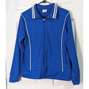 DANSKIN Soft Track Jacket Womens Large Blue White Full Zip Workout Athleisure